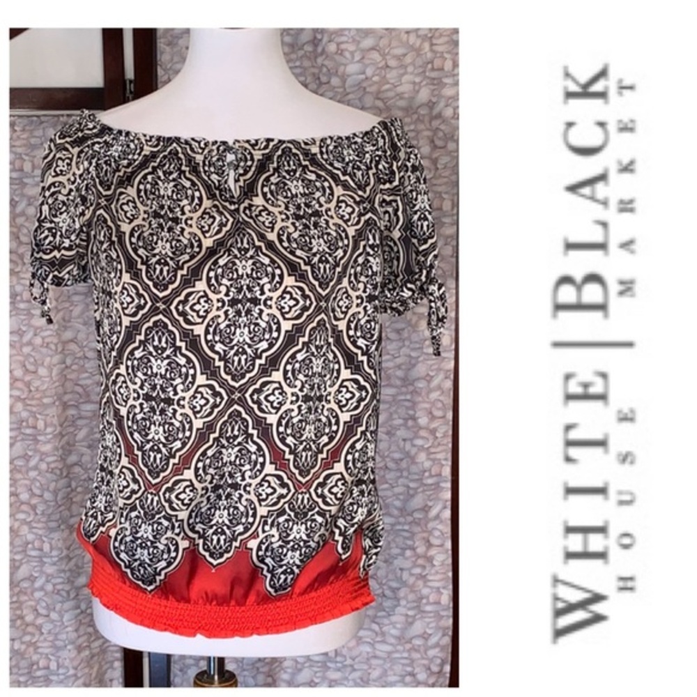 White House Black Market black and white off-the-shoulder top.
